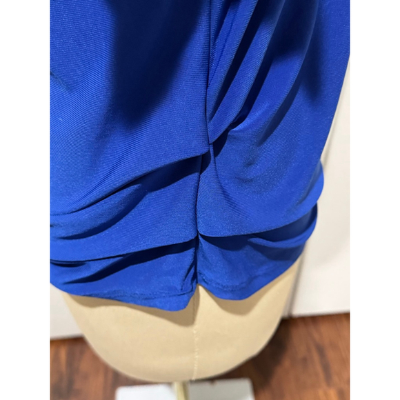 Women's AUW Blue Short Sleeve Tee with Gold Buttons side ruching, Size S - Picture 3 of 8